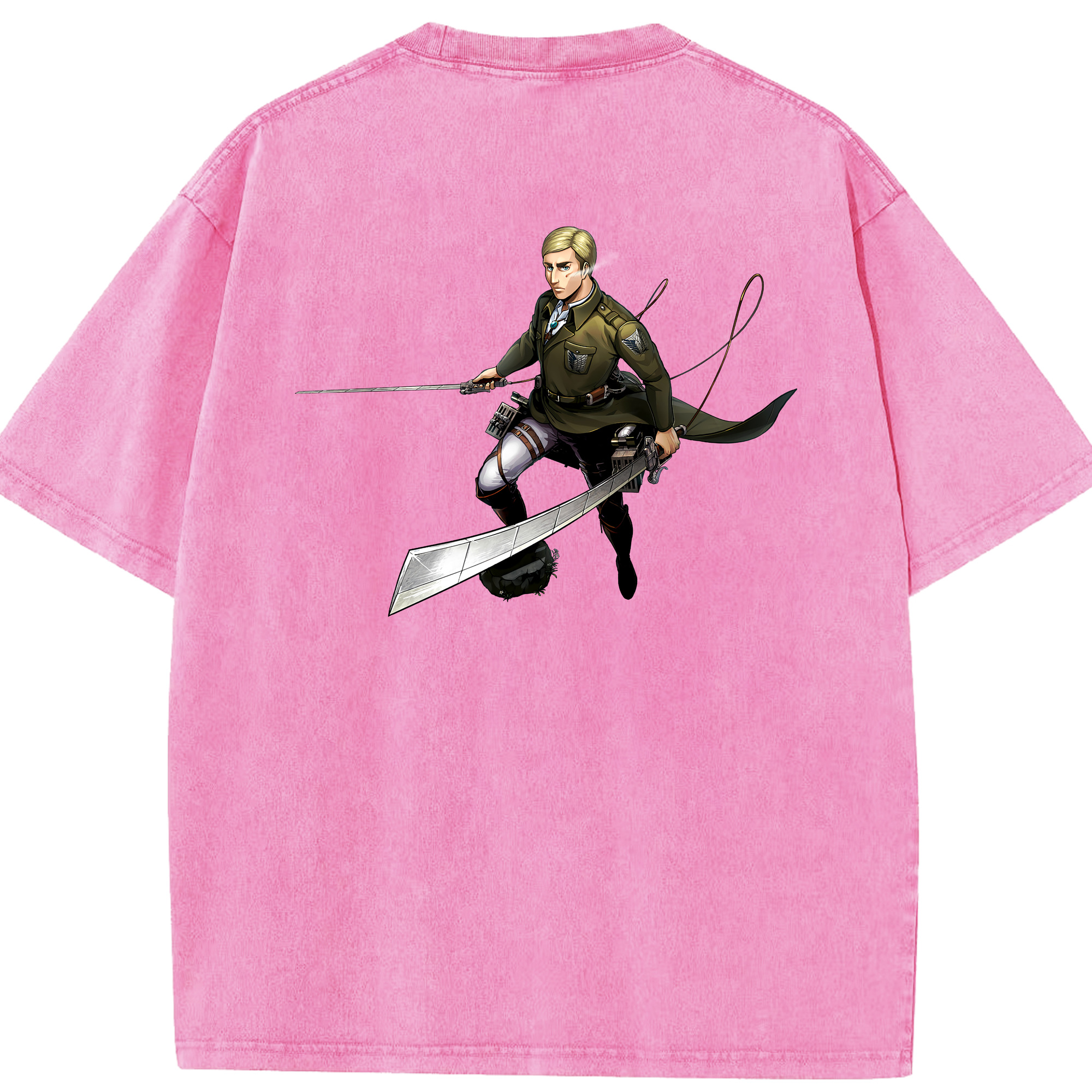 （画像用） 進撃の巨人 エルヴィン・スミス Attack on Titan Erwin Smith 綿100% ヴィンテージ風 半袖Tシャツ（背面プリント）